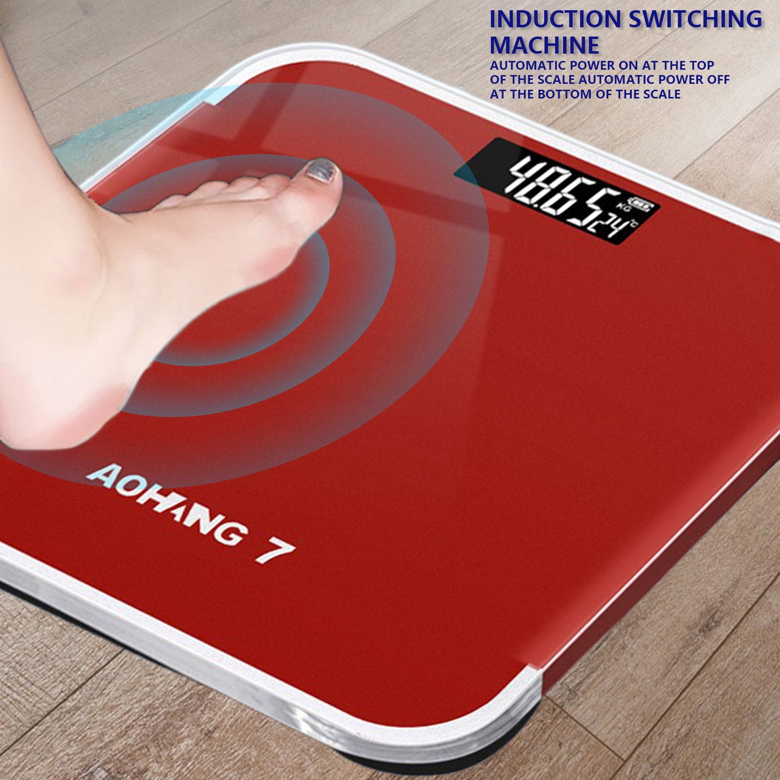 Weight Scale Digital Bathroom Scale LCD High-Definition Display | Electronic Body Weight Scale | 1pc | Tempered Glass | Rechargeable | High Accuracy | Durable Construction | Sleek Design | Red