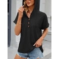 thumbnail image 3 of Cuteduck Women's Hooded V-Neck Short Sleeve T-Shirt, Summer Loose Fit Button Down Top S-XXL, 3 of 6