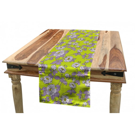 Floral Table Runner, Vintage Style Romantic Garden of Dog Roses in Pastel Colors, Dining Room Kitchen Rectangular Runner, 3 Sizes, by Ambesonne