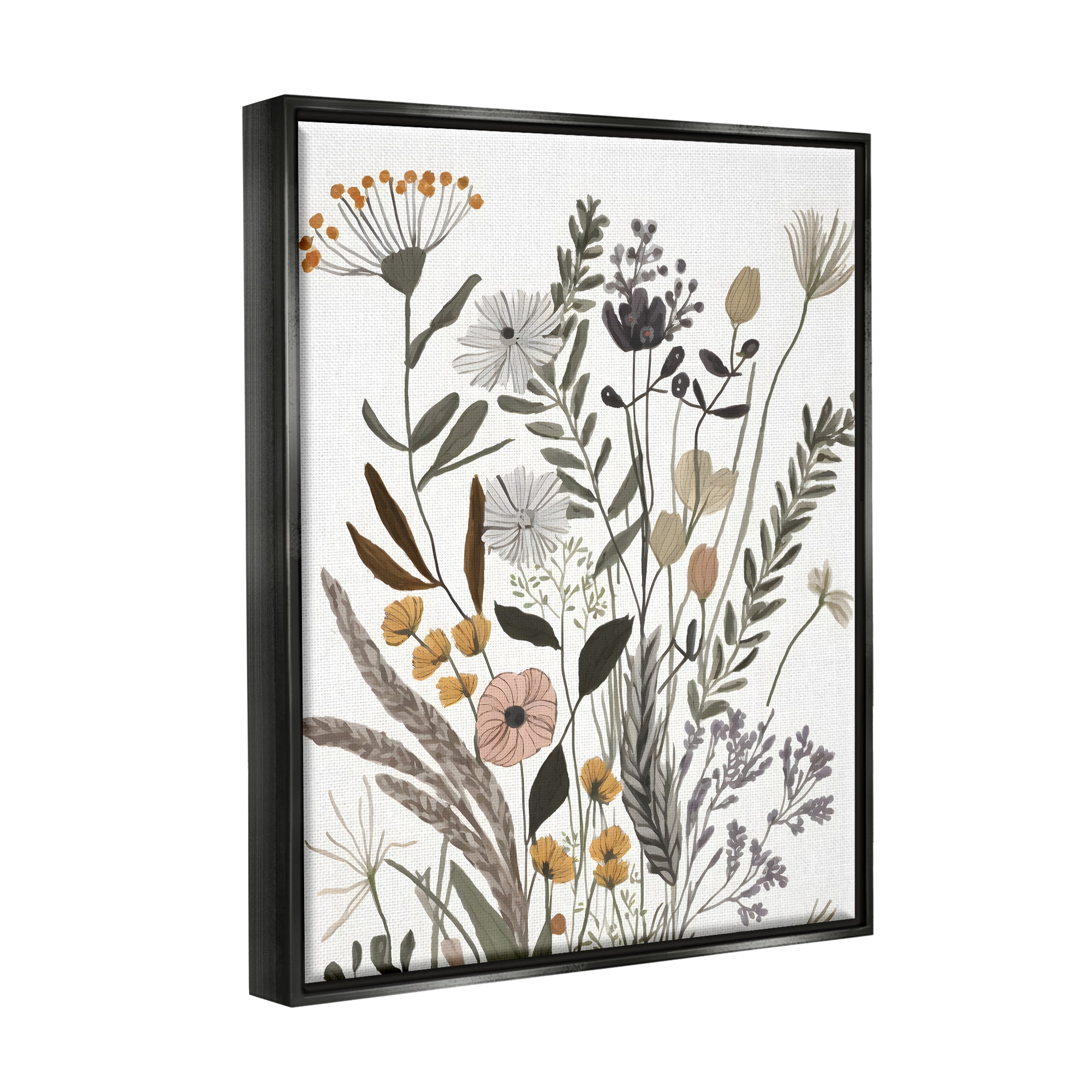 Stupell Industries Modern Woodland Herbs Botanical & Floral Painting Black Floater Framed Canvas Art Print Wall Art, 17 x 21