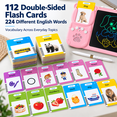 thumbnail image 4 of ICREOPRO Talking Flash Cards with LCD Writing Tablet, 2 in 1 Educational Toys for Kids, 224 English Words, 112 Double-Sided Cards, Erasable Drawing Board, Preschool Learning Toy, Pink, 4 of 9