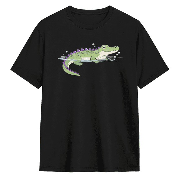 Cute Alligator Swimming In Water Graphic Tee for Men and Women Retro Florida Crocodile Cotton Short Sleeve T Shirt