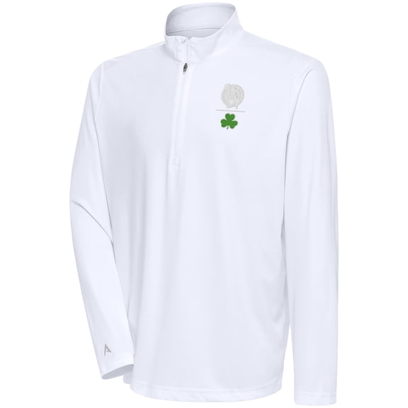 Men's Antigua  White Boston Celtics Shamrock Tribute Quarter-Zip Pullover Top