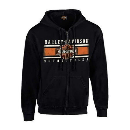 Harley-Davidson Men's Custom Iconic B&S Fleece Full-Zip Hoodie - Solid Black, Harley Davidson