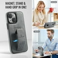 thumbnail image 6 of for iPhone 13 Phone Case, Vintage Magnetic Finger Hand Wrist Strap Kickstand Shockproof Protective PU Leather Thin Fit Anti-Scratch Cover Compatible with iPhone 13, Gray, 6 of 6