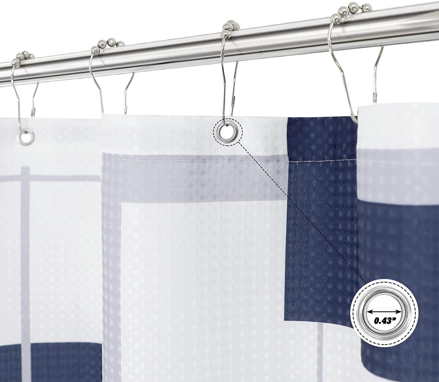 Blue Shower Curtain Shower Curtain Set for Bathroom Geometric Small Shower Curtain with Heavy Duty Water Repellent White Bathroom Curtain for Hotels Bathtubs, 36x72 inch