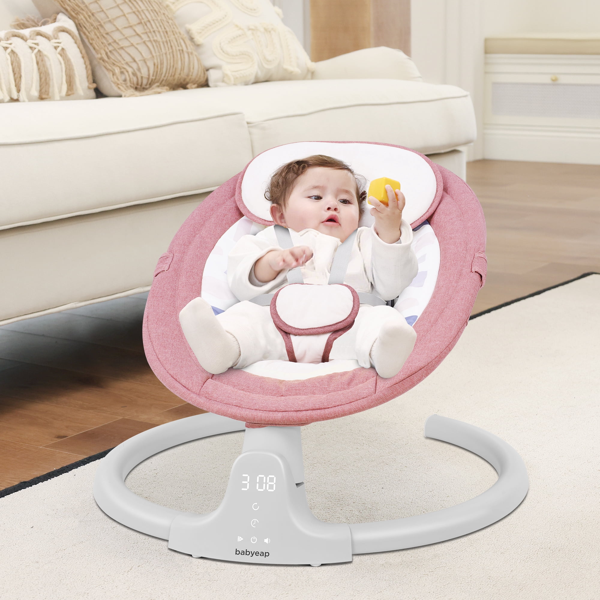Babyeap Baby Swing for Infants - APP Remote Bluetooth Control, 5 Speed Settings, 10 Lullabies, Pink
