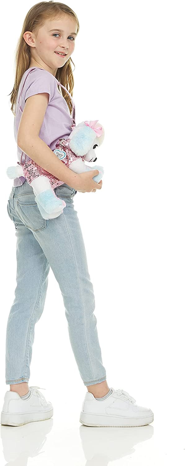 Poochie White Poodle Girls' Plush Dog Purse, Pink Sequins