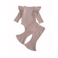thumbnail image 3 of Xingqing Newborn Baby Girls Fall Spring Outfits Ruffle Long Sleeve Knitted Romper Tops + Bell Bottom Pants Clothes, 3 of 6