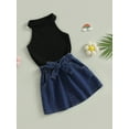 thumbnail image 3 of Coduop Toddler Kids Girls Skirt Suit Knitting Sleeveless Vest Tank Tops A-Lined Denim Skirt Outfits, 3 of 7
