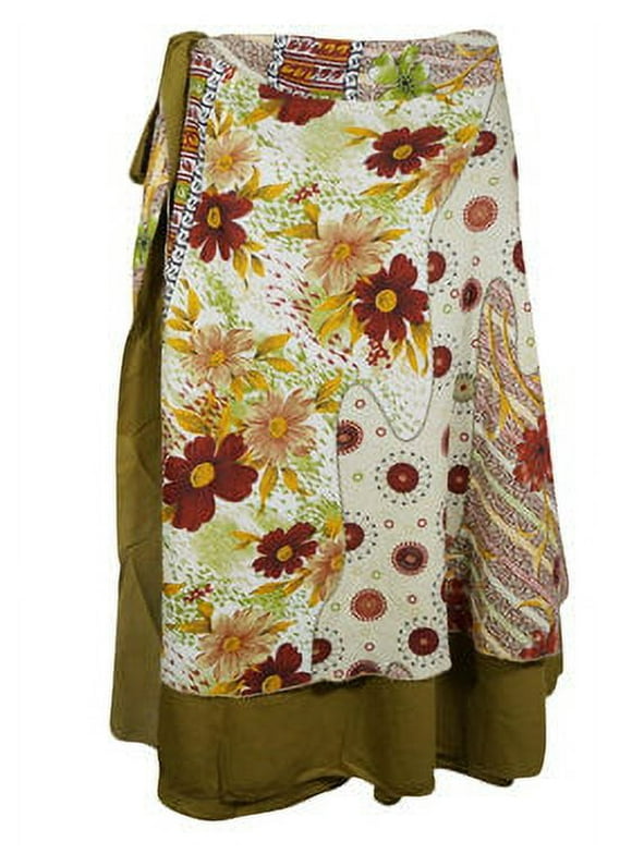 Mogul Wrap Skirt, Green Handmade Floral skirt One Size