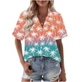 thumbnail image 2 of Xdegoge Floral Print Blouses for Women V Neck Short Sleeve Button Up Shirts Cotton Linen Lightweight Tops Casual Summer Daily Wear Relaxed Fit Flowy Tunic Blouse, 2 of 6