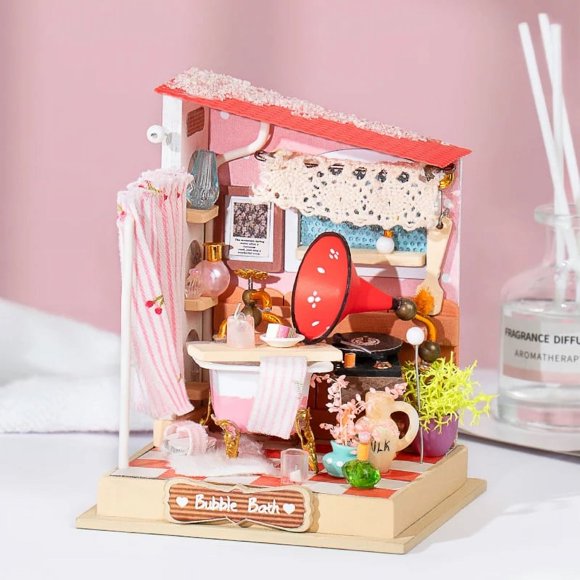 DIY Taste Life Kitchen Doll House with Furniture Children Adult Miniature Dollhouse Bubble Bath Wooden Kits Toy Gift DS