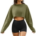 thumbnail image 3 of Craaazy Women's Loose Solid-Color Long-Sleeved Crew Neck Comfy Cropped Sweatshirts Gifts, 3 of 9