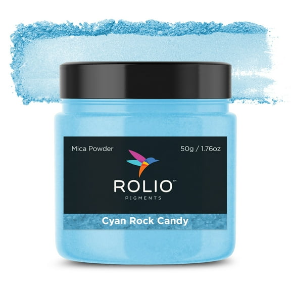 Rolio Premium Mica Powder - Cyan Rock Candy (50G / 1.76oz) - 1 Jar of Blue Pigment Powder for Epoxy Resin, Dye, Soap Making, Nail Polish, Paint, Candle Making, Bath Bombs, Slime