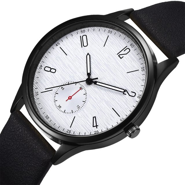 Reloj de pulsera de cuarzo para hombre, informal, de moda, con correa de PU (negro)