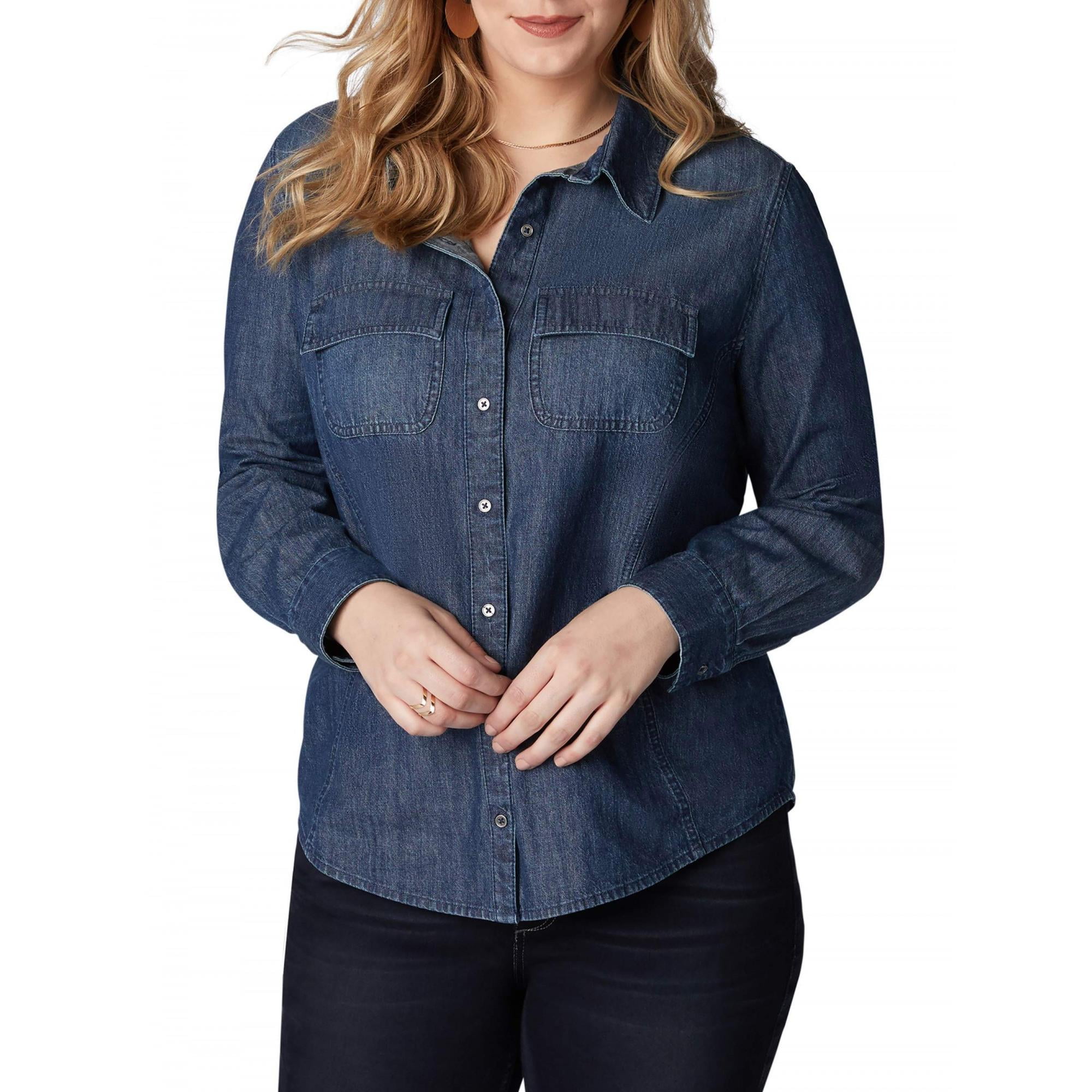 Lee Riders - Lee Riders Women's Plus Size Shape Illusions Long Sleeve Denim Shirt - Walmart.com