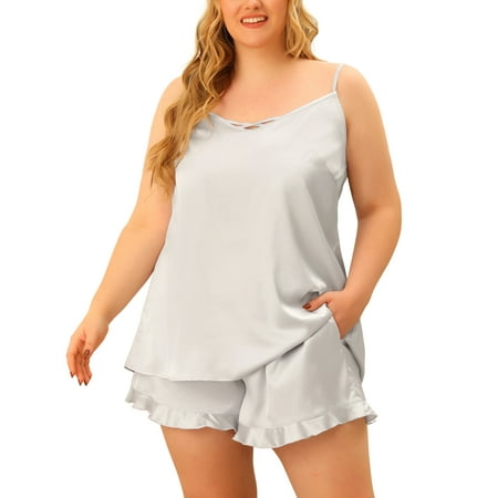

Agnes Orinda Juniors Plus Size Pajama Set Silk Ruffle Cami Elastic Waist Sleep Wear