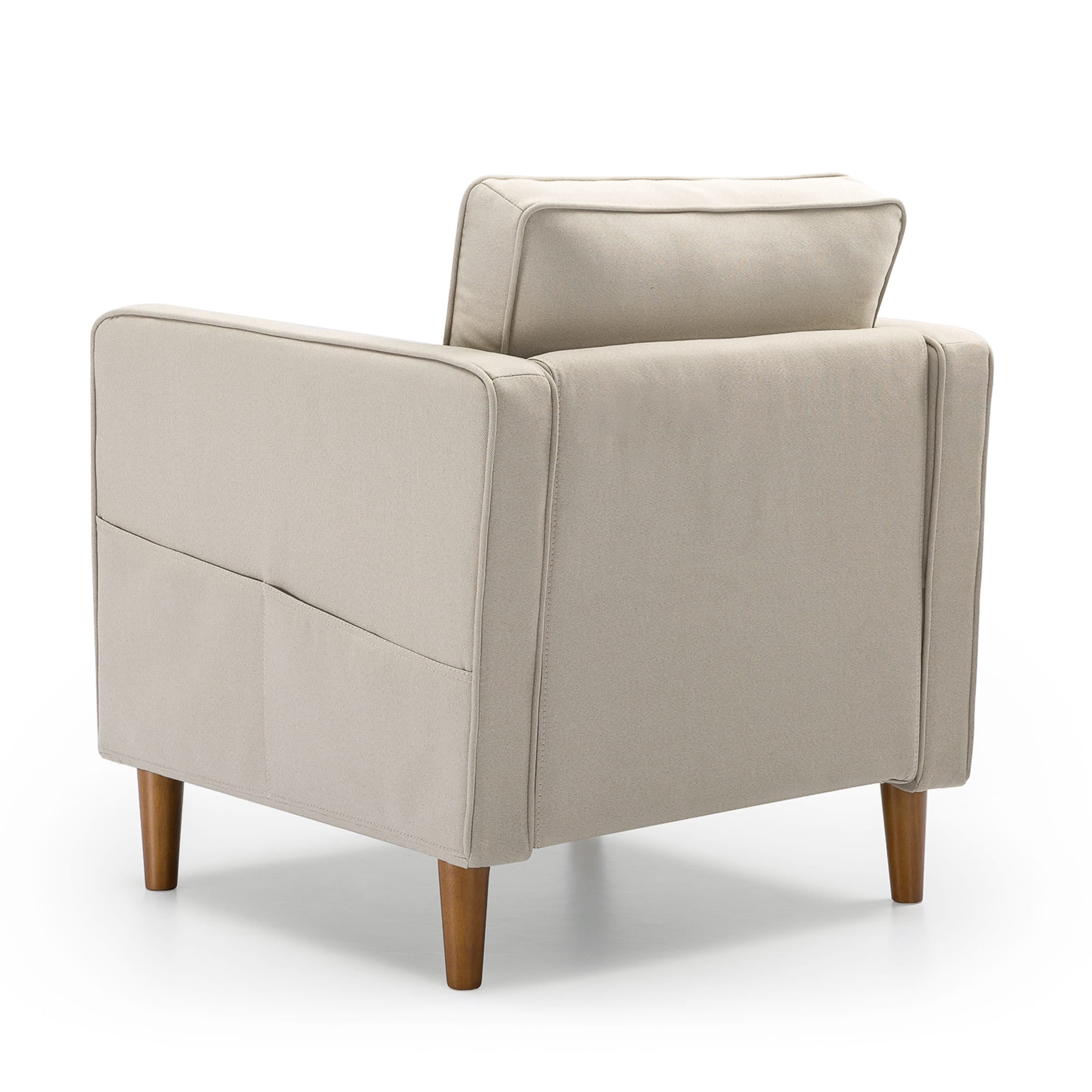 Mellow Hana Modern Fabric Armchair with Armrest Pockets, Sand Gray Beige