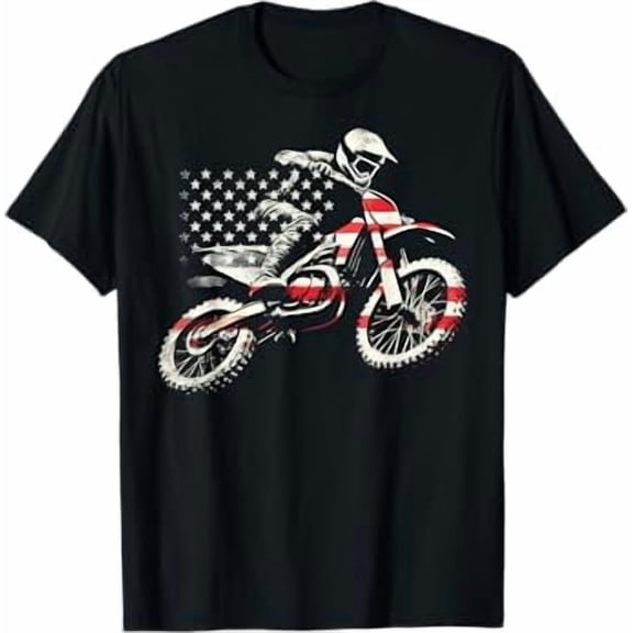 Retro American Flag Motocross Enduro T-Shirt , Vintage T-Shirt