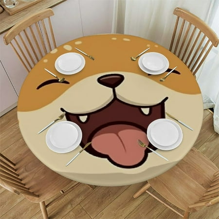 

HAOXIT Cute Shiba Inu Dog Round Fitted Tablecloth with Elastic Protector Table Cloth Kitchen Dinner Waterproof Oil-Proof Table Covers 42-46