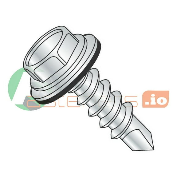 #10 x 1 1/2" Self-Drilling Screws / Unslotted / Hex Washer Head / Steel / Zinc / Bonded Neoprene Washer / #3 Drill Point (Quantity: 2,000 pcs)
