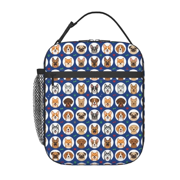 Dog Lunch Bag, Cute Adorable Puppy With Circles Reusable Thermal Insulated Lunch Box For Pet Lover, Lunch Tote For Office Workplace Travel, Cooler Bag