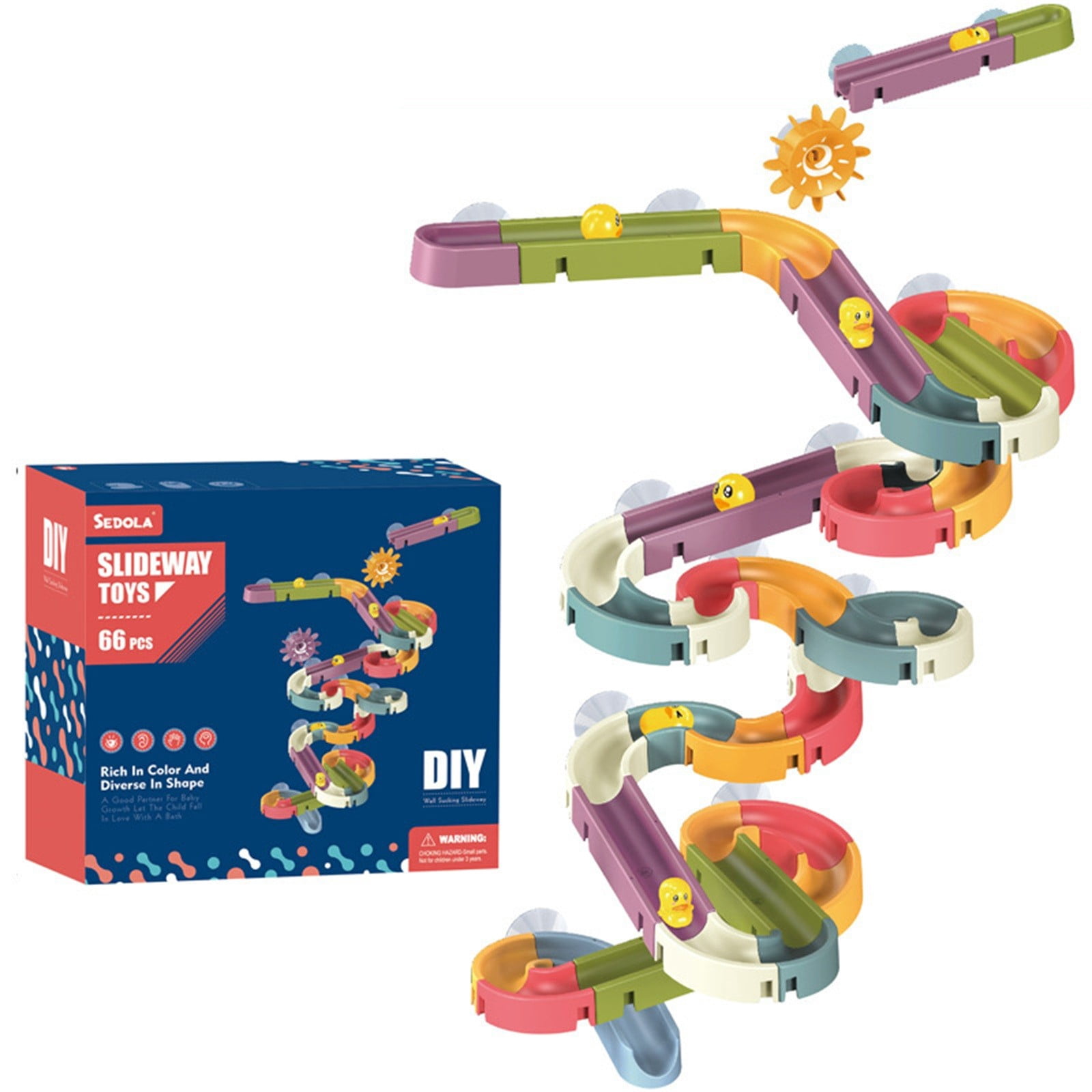 86Pcs Assembly Track Slide With Rolling Balls Kids Bathroom Toy, Toddlers Shower Time Distraction Interactive Water Table Play Routine, Non Toxic BPA Free Smooth Suction Wall Mount Games For Babies