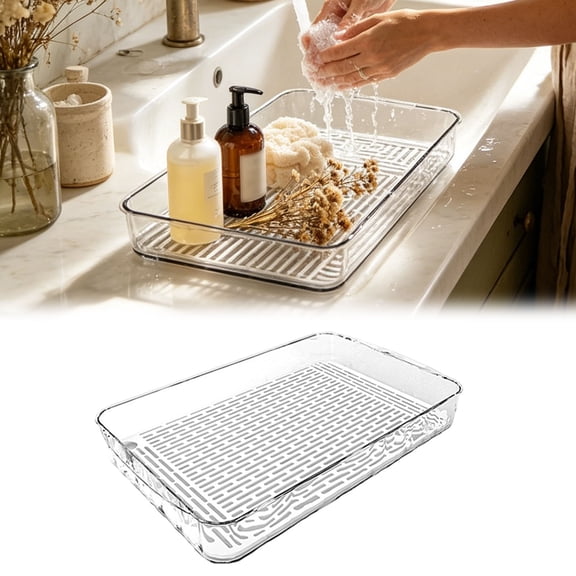 12" x 7"Clear Chilled Serving Tray for Parties with Drain Tray Ice Chilled Party Platter Charcuterie Serving Board Cold Dish Dip for Fruit Seafood Vegetable Appetizer, 1 Count