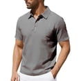 thumbnail image 7 of Men's Summer Linen Polo Shirt, Short Sleeve Buttoned Collared Top with Chest Pocket for Beach and Casual Outings Gray, 7 of 7