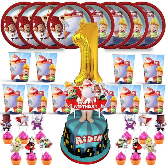 Captain Underpants Birthday 1st Cups Party Supplies Plates Fans Decorations Cake Topper Decor
