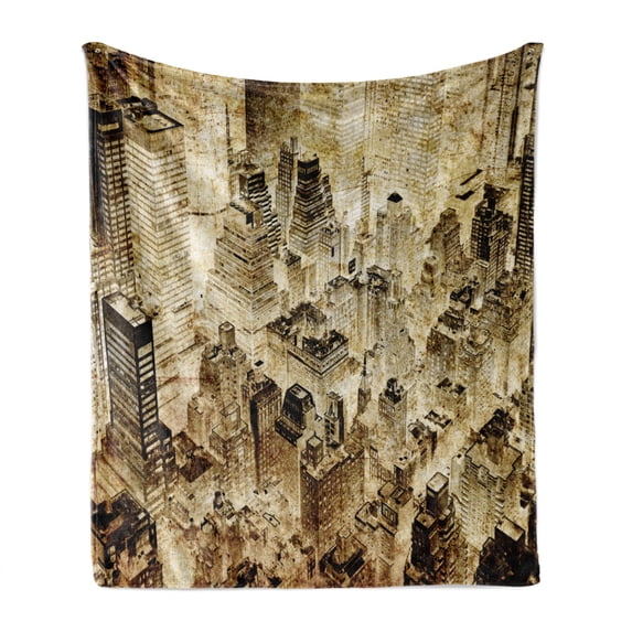 Vintage Soft Flannel Fleece Throw Blanket, High Buildings Night Luminous United States of America City Vibrant Alive Town Photo, Cozy Plush for Indoor and Outdoor Use, 50" x 70", Yellow, by Ambesonne