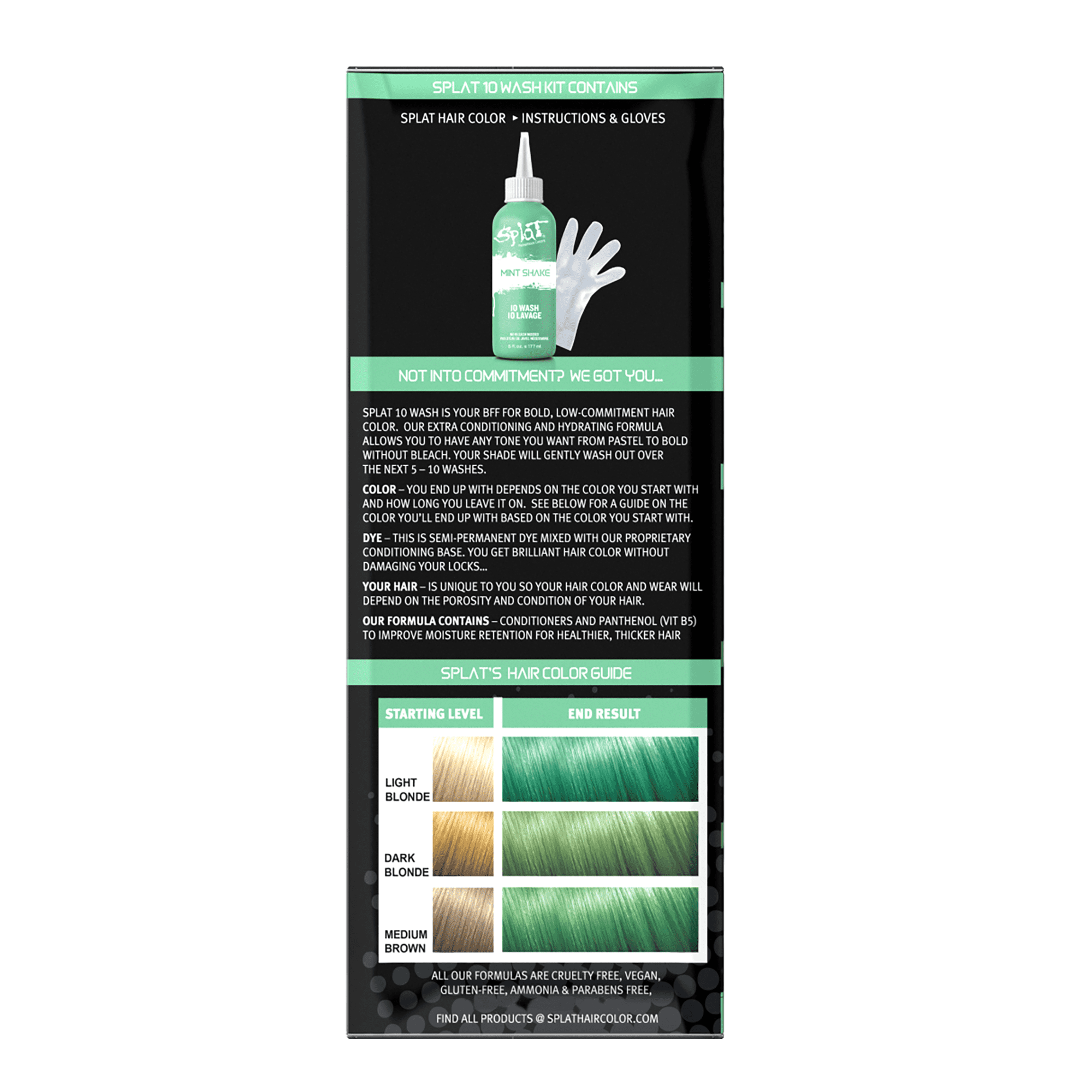 Splat 10 Wash Mint Shake Hair Color, No Bleach Temporary Green Hair Dye