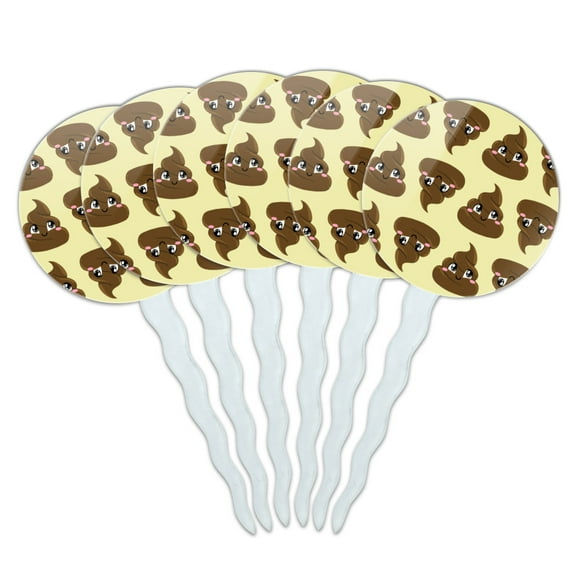 Cute Poop Pattern Cupcake Picks Toppers Decoration Set of 6