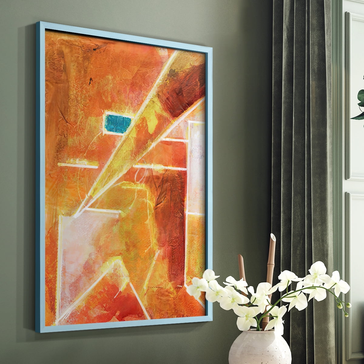 Primary Connection VI Framed Print in Blue Solid Wood Framed Print No Nail Hanging
