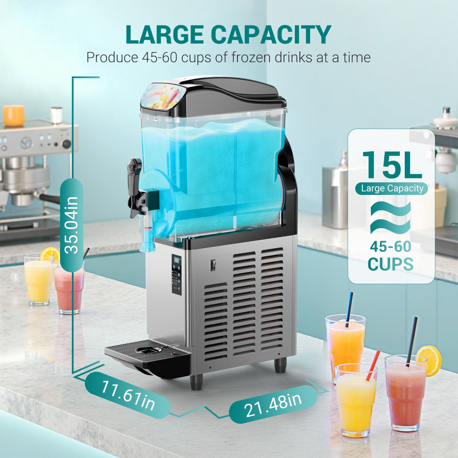 Joreek Ice Slush Machine Commercial Slushy Machine,Stainless Steel Frozen Drink Maker Slushie Maker 500W Slushie Machine for Home Party Restaurants