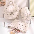 thumbnail image 3 of Bolsa de maquillaje de pana con estampado de corazón, bolsa de cosméticos portátil con cremallera, bolsa de maquillaje, organizador de artículos de tocador para mujeres y niñas., 3 of 8