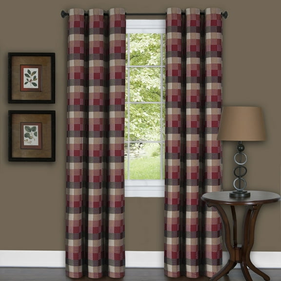 Harvard Burgundy Plaid Contemporary Window Curtain Panel: 58" x 14", Valance w/ Mini Grommets