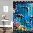 thumbnail image 2 of Orinice  Sea World Dolphin Shower Curtain Set Bathroom Shower Curtain Non-Slip Bath Mat Toilet Lid Cover Polyester Waterproof Bath Curtain and Rug Set, with 12 Hooks,  69x72, 2 of 7