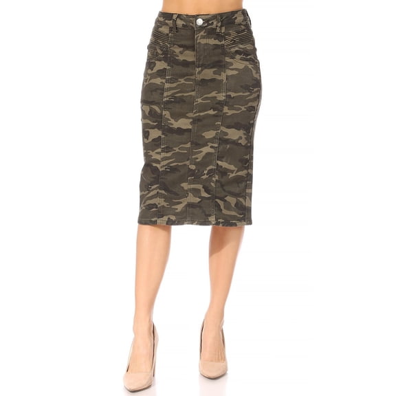 Be-Girl Women's Camouflage Knitted Denim Pencil Skirt, Ribbed Detail - SG-79024