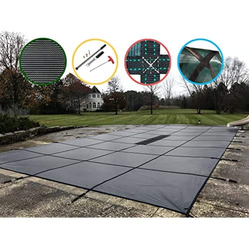 WaterWarden Inground Solid Pool Safety Cover for a 16’ x 40’ Rectangle Swimming Pool Cover, Center Drain Panel, 20-Year Warranty