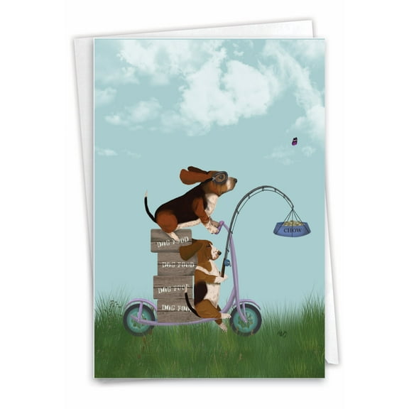 NobleWorks Funny Bon Voyage Greeting Card with 5 x 7 Inch Envelope (1 Card) Farewell, Good Luck Bike Chaser Pups C8847JBVG