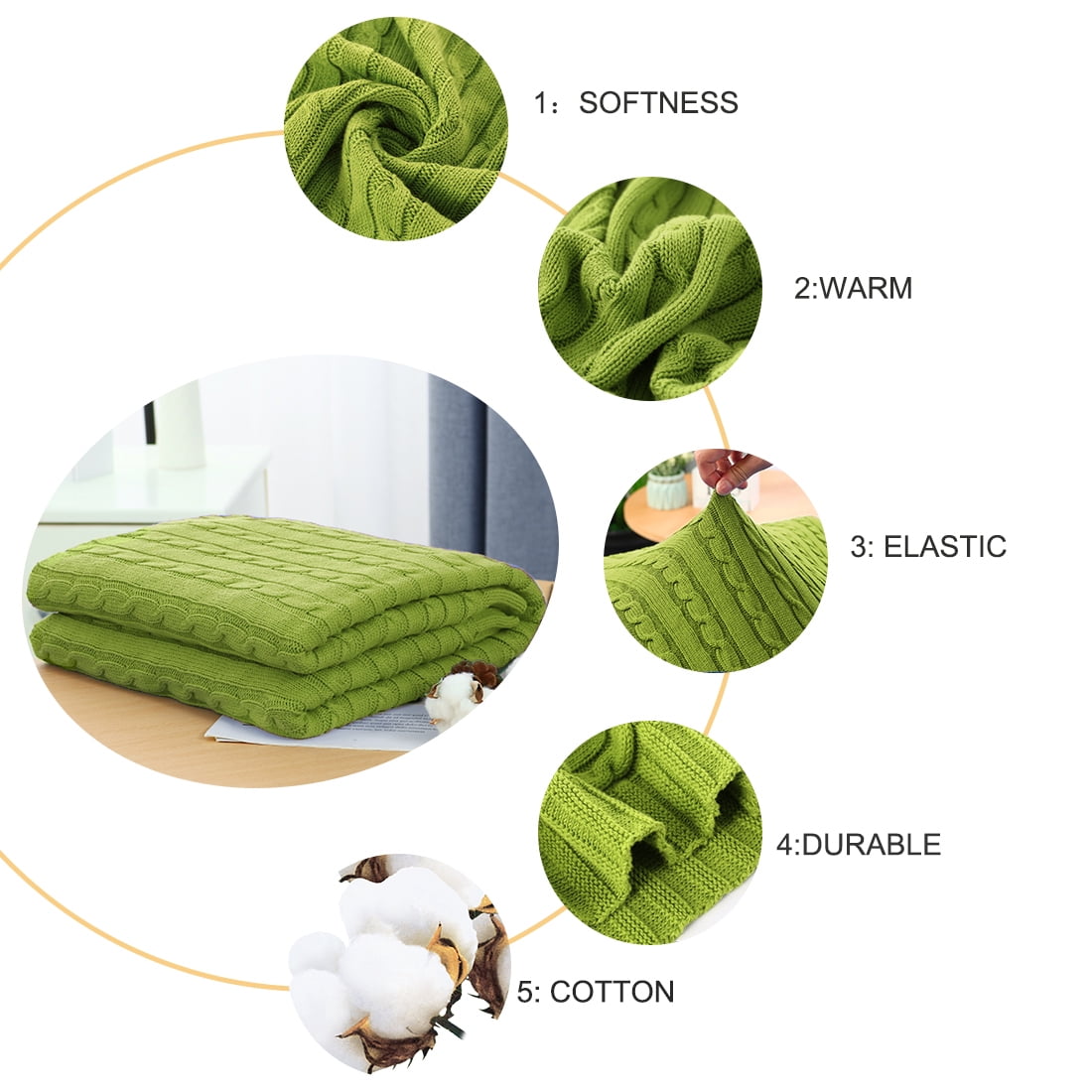 Unique Bargains Cable Knitted Bed Sofa Throw Blanket Yellow-Green 47" x 71"