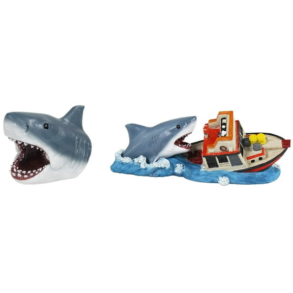 Penn-Plax Jaws Officially Licensed 2-Piece Aquarium Ornament Bundle – Small