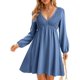 thumbnail image 1 of Vestido BerryGo Babydoll con estampado fruncido, manga larga, azul M, 1 of 5