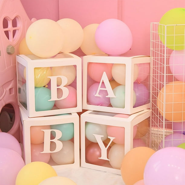 BUTORY Baby Shower Boxes 4 pcs Transparent Balloons Boxes Decor with