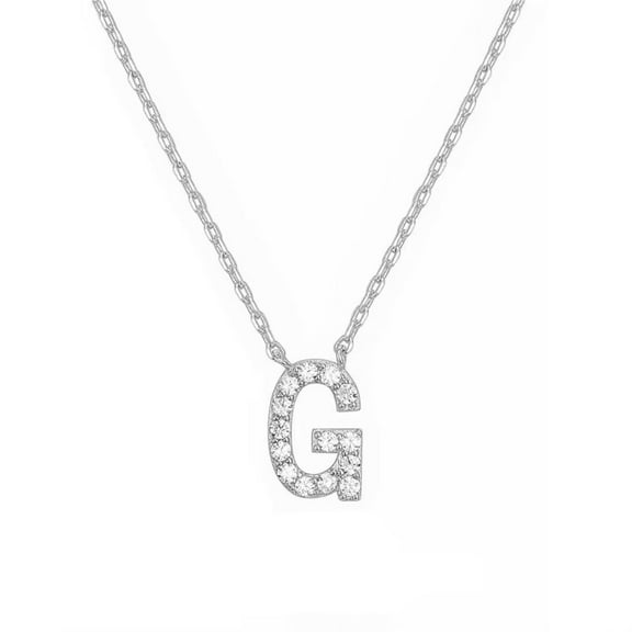 PAURO Initial Necklaces for Women A-Z Letter Name Gold Plated Stainless Steel Cubic Zirconia Pendant Personalized Statement Delicate Small Alphabet Charm Elegant Dainty Jewelry Silver Letter G