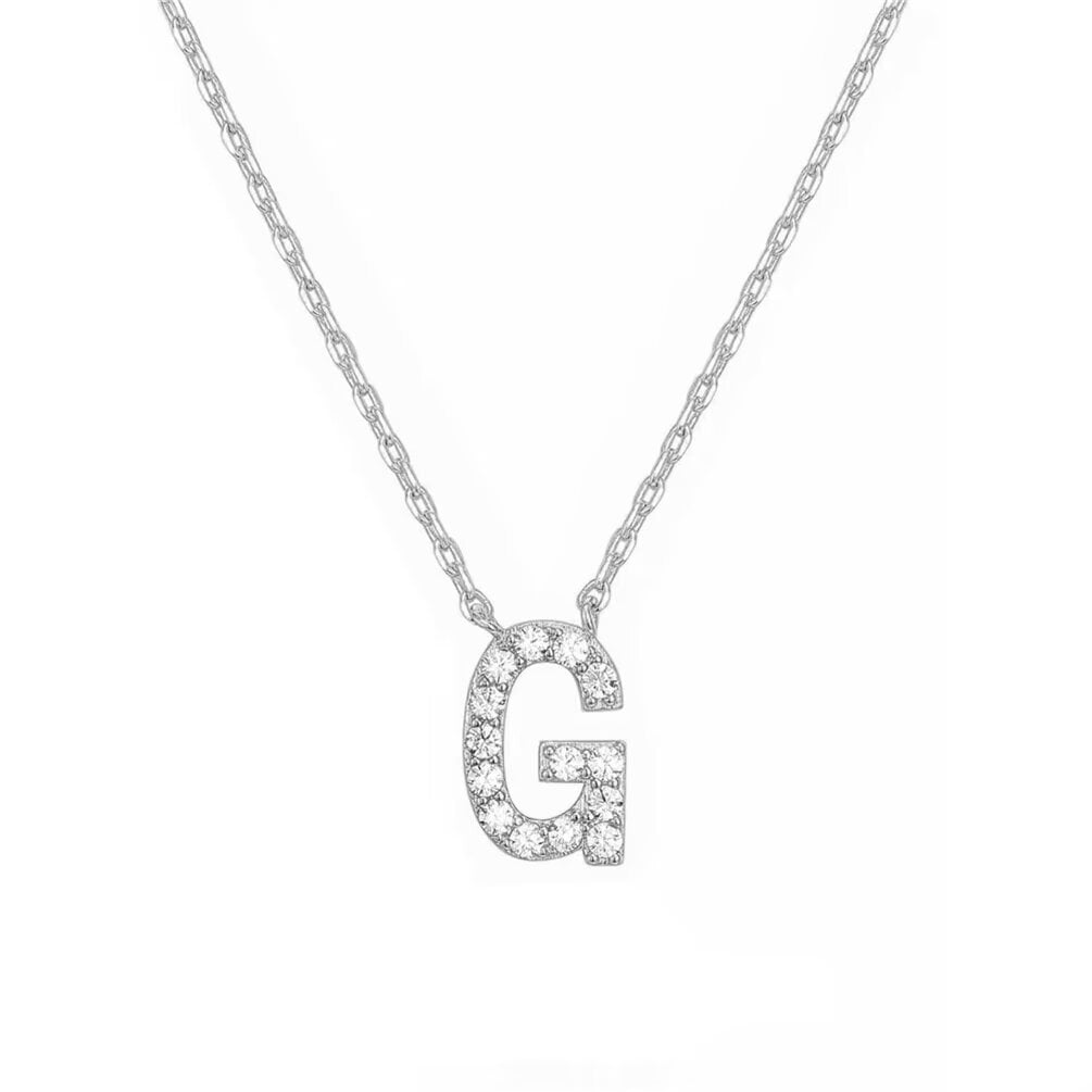 PAURO Initial Necklaces for Women A-Z Letter Name Gold Plated Stainless Steel Cubic Zirconia Pendant Personalized Statement Delicate Small Alphabet Charm Elegant Dainty Jewelry Silver Letter G
