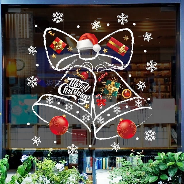 Pegatinas Navideñas para Ventanas | Adornos Reutilizables de Pvc con Copos de Nieve y Campanas | Fácil Aplicación Sin Pegamento | Calcomanías Festivas para Puertas de Cristal de 60 X 45 Cm | Decoraci