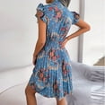 thumbnail image 7 of ATOYSOY Women's Elegant Casual Above Knee A Line Dress Pleated Flowy Floral Boho Beach Sundress Ruffle Sleeve Crew Neck Bowknot Retro Summer Saving Workout Dress for Girls Blue, 7 of 7
